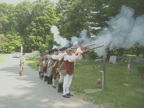 Sudbury Companies of Militia and Minute at a cemetery during 2010 Sudbury Memorial Day parade